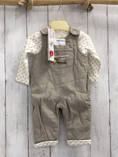 Boboli neu 2tlg Langarmshirt + Latzhose Gr. 80  weiß gelbe Sterne + beige Kord gefüttert