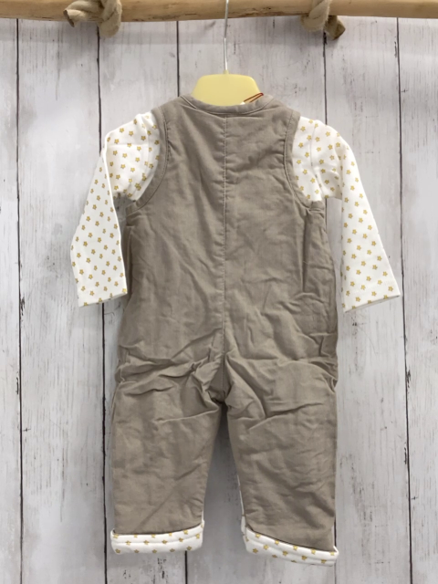 Boboli neu 2tlg Langarmshirt + Latzhose Gr. 80  weiß gelbe Sterne + beige Kord gefüttert