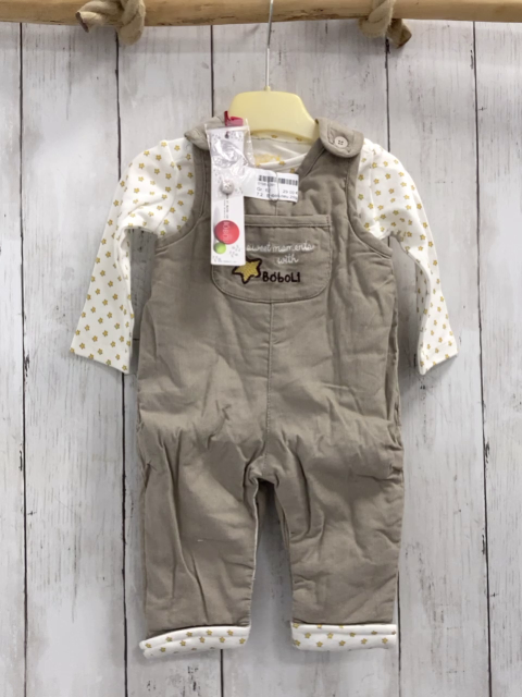 Boboli neu 2tlg Langarmshirt + Latzhose Gr. 80  weiß gelbe Sterne + beige Kord gefüttert