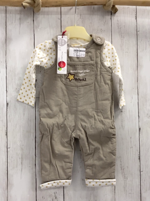 Boboli neu 2tlg Langarmshirt + Latzhose Gr. 62  weiß gelbe Sterne + beige Kord gefüttert