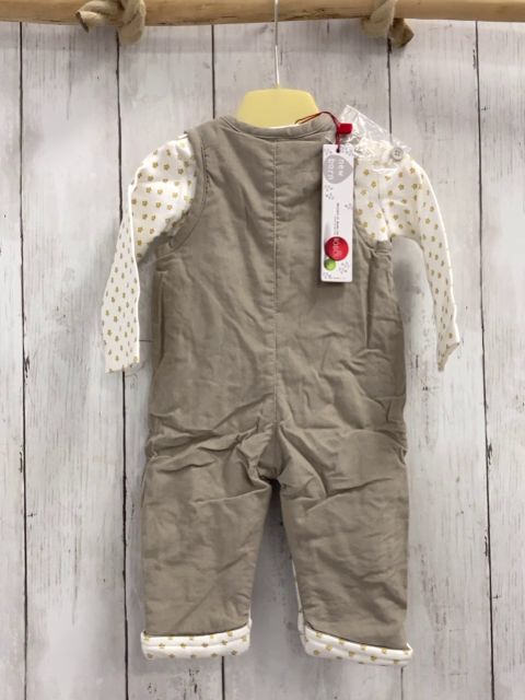 Boboli neu 2tlg Langarmshirt + Latzhose Gr. 62  weiß gelbe Sterne + beige Kord gefüttert