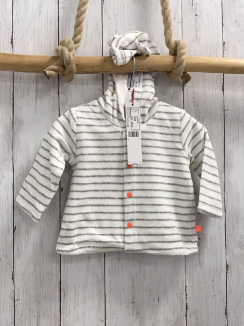 Boboli neu Frotteejacke Gr. 62  weiß graue Streifen orange Knöpfe