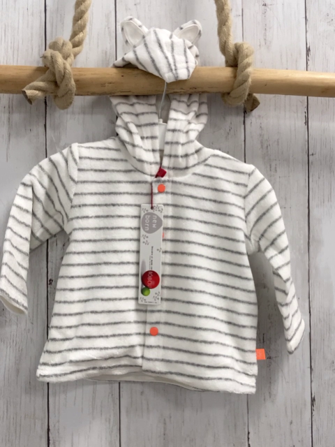 Boboli neu Frotteejacke Gr. 74  weiß graue Streifen orange Knöpfe