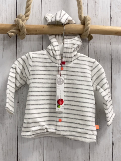 Boboli neu Frotteejacke Gr. 74  weiß graue Streifen orange Knöpfe