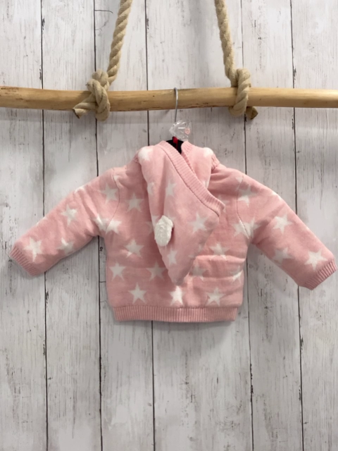 Boboli neu Strickjacke Gr. 68  rosa weiße Sterne Strick warm gefüttert abtrennbare Kapuze