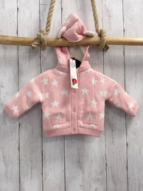 Boboli neu Strickjacke Gr. 62  rosa weiße Sterne Strick warm gefüttert abtrennbare Kapuze