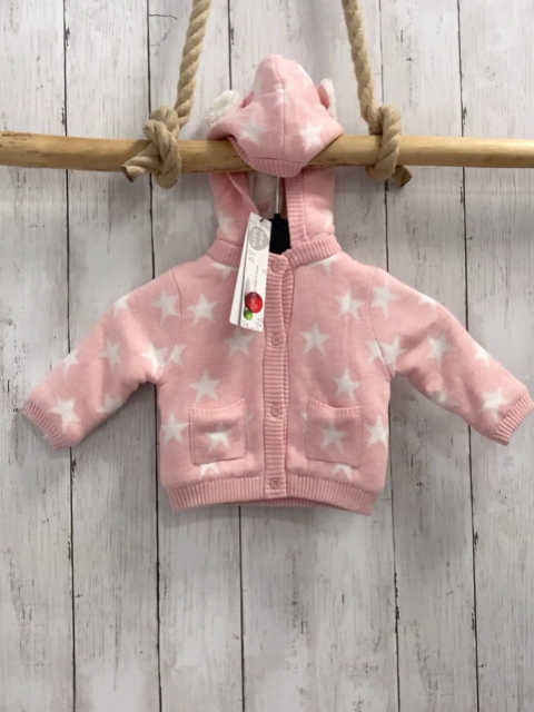 Boboli neu Strickjacke Gr. 56  rosa weiße Sterne Strick warm gefüttert abtrennbare Kapuze