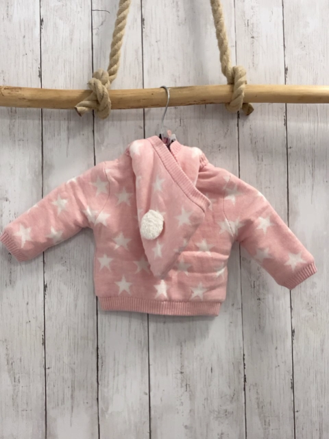 Boboli neu Strickjacke Gr. 56  rosa weiße Sterne Strick warm gefüttert abtrennbare Kapuze
