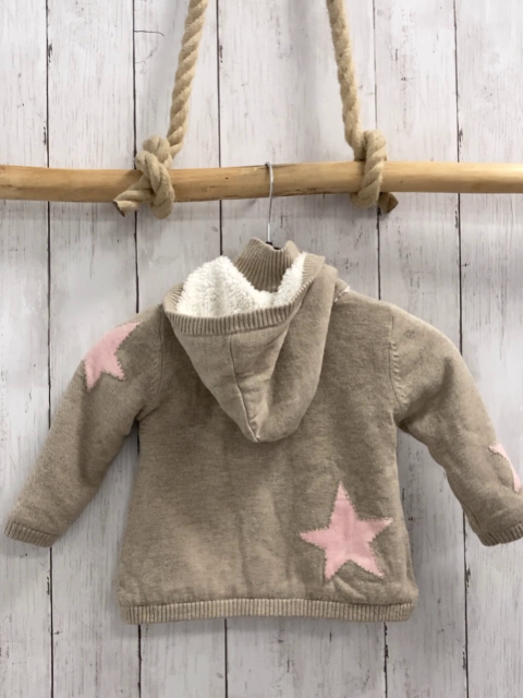 Boboli neu Strickjacke Gr. 74  beige rosa Stern Strick warm gefüttert abtrennbare Kapuze
