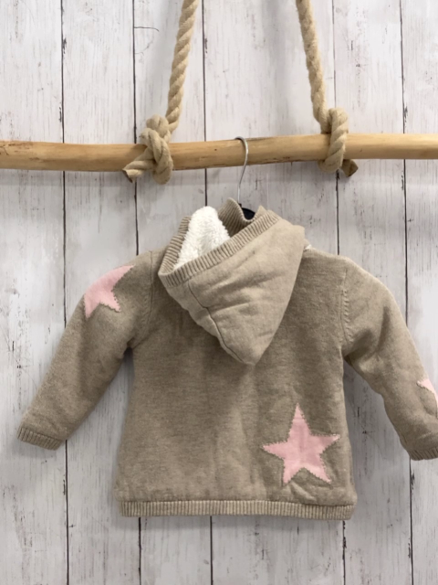 Boboli neu Strickjacke Gr. 80  beige rosa Stern Strick warm gefüttert abtrennbare Kapuze