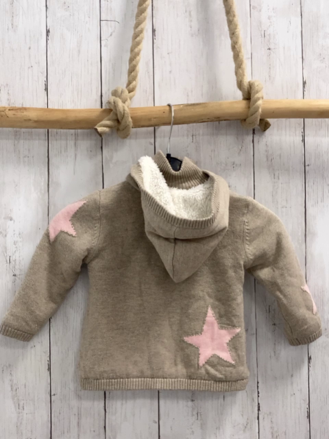 Boboli neu Strickjacke Gr. 80  beige rosa Stern Strick warm gefüttert abtrennbare Kapuze