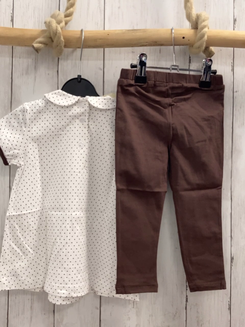 chicco neu 2tlg Sommerbluse + Leggings Gr. 62  weiß braune Punkte + Bund + braun