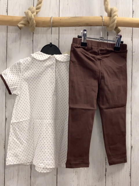 chicco neu 2tlg Sommerbluse + Leggings Gr. 68  weiß braune Punkte + Bund + braun