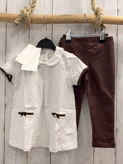 chicco neu 2tlg Sommerbluse + Leggings Gr. 56  weiß braune Punkte + Bund + braun