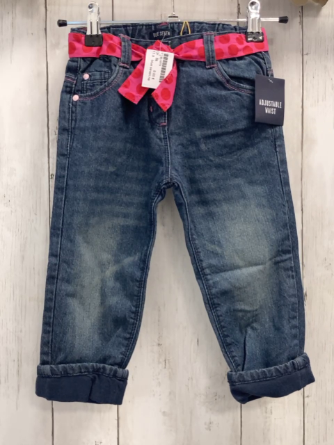 blue seven neu 2tlg Hose + Gürtelband Gr. 86  blau Jeans gefüttert + pink rote Punkte