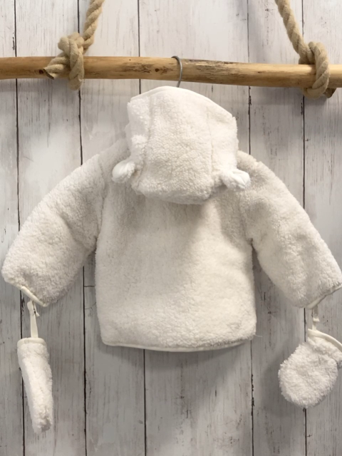 neu Boboli 2tlg Plüschjacke + Handschuhe Gr. 62  weiß mit Ohren