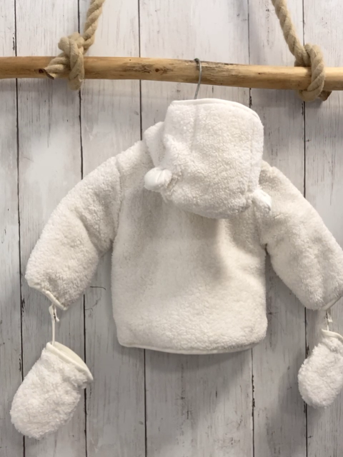 neu Boboli 2tlg Plüschjacke + Handschuhe Gr. 62  weiß mit Ohren