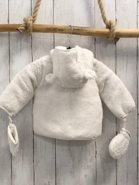 neu Boboli 2tlg Plüschjacke + Handschuhe Gr. 68  weiß mit Ohren