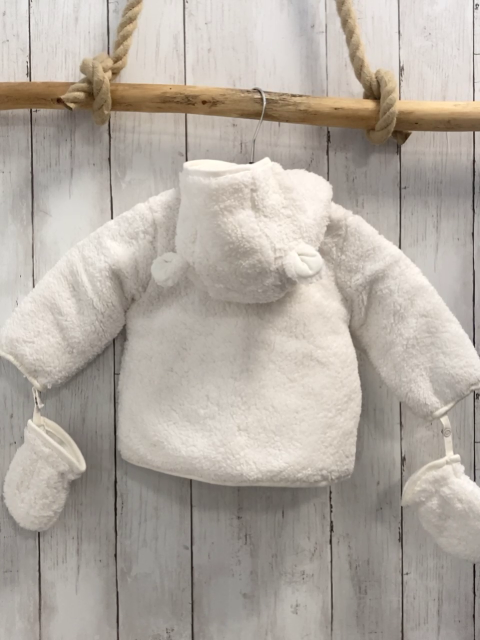 neu Boboli 2tlg Plüschjacke + Handschuhe Gr. 56  weiß mit Ohren