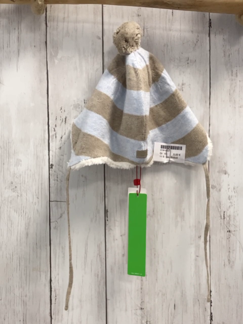 neu Boboli Mütze hellblau beige gestreift Strick Plüschfutter