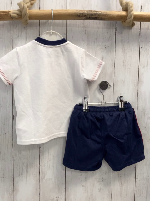 Chicco neu 2tlg T-Shirt + Shorts Gr. 74  weiß blau rote Streifen blauer Bund + blau NP 32,90€ 