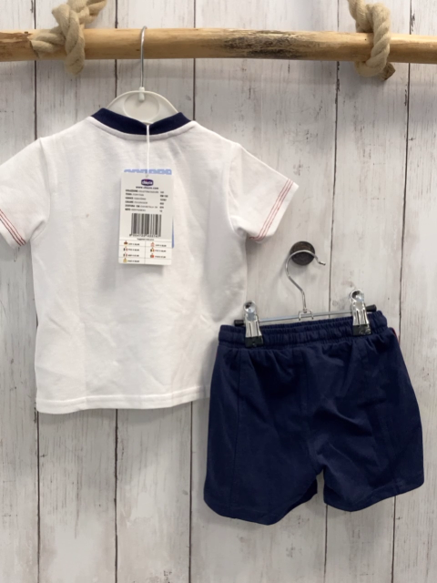 Chicco neu 2tlg T-Shirt + Shorts Gr. 56  weiß blau rote Streifen blauer Bund + blau NP 32,90€ 