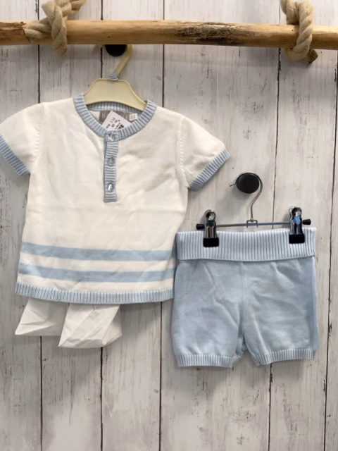 Boboli neu 3tlg  T-Shirt + Shorts + Beutel Gr. 56  weiß hellblauer Bund Strick + hellblau 