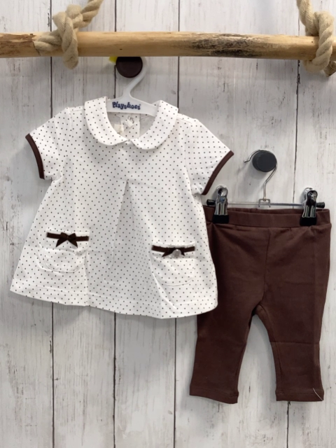 Chicco neu 2tlg  T-Shirt + Leggings Gr. 56  weiß braune Punkte + braun NP 37.90 €