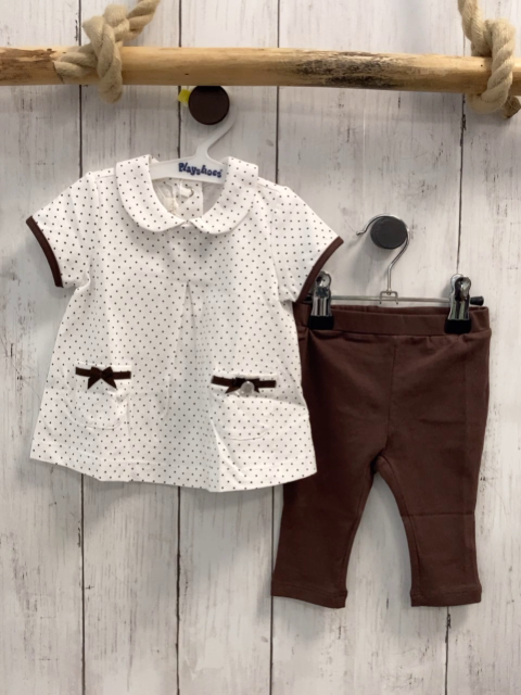 Chicco neu 2tlg  T-Shirt + Leggings Gr. 68  weiß braune Punkte + braun NP 37,90 €