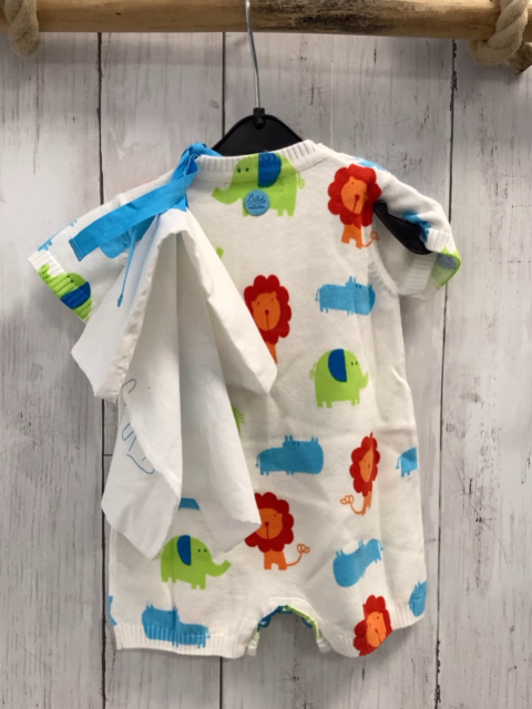 Boboli neu 2tlg  Playsuit + Beutel Gr. 62  weiß bunte Tiere Strick