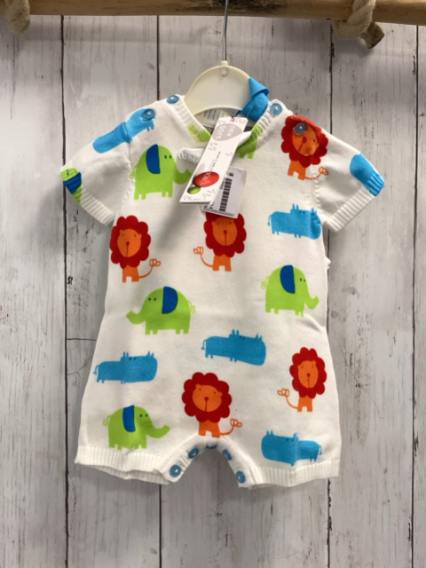 Boboli neu 2tlg  Playsuit + Beutel Gr. 56  weiß bunte Tiere Strick