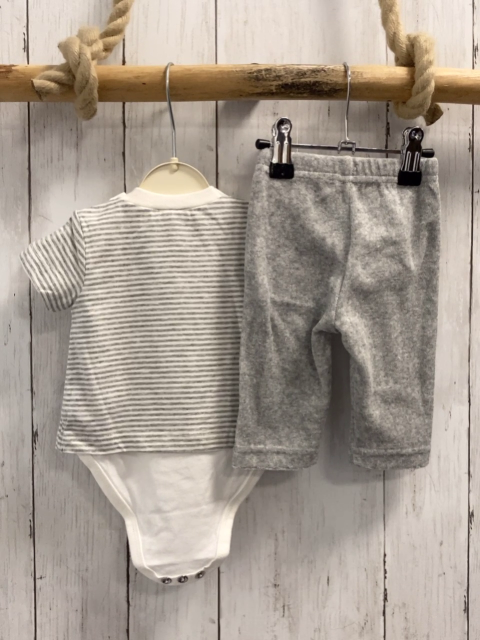 Boboli neu 2tlg  T-Shirt + Hose  Gr. 68  grau weiß gestreift Katze Bodyunterteil + grau Frottee