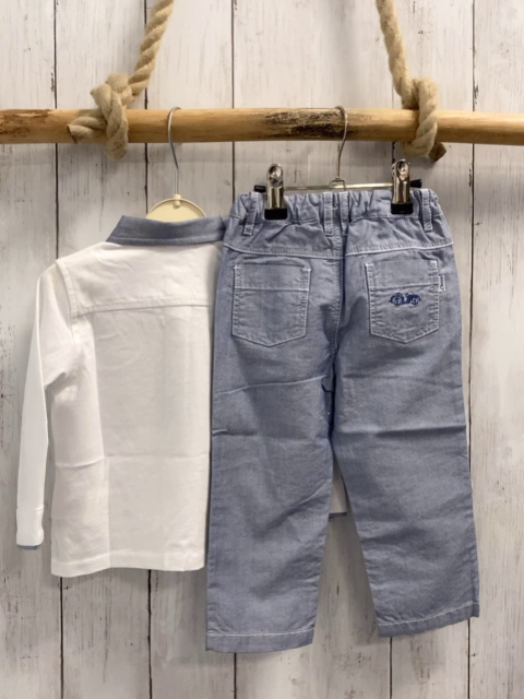 Chicco neu 2tlg Langarmshirt + Hose Gr. 74  weiß blau melierter Kragen + Hose NP 57,90 €