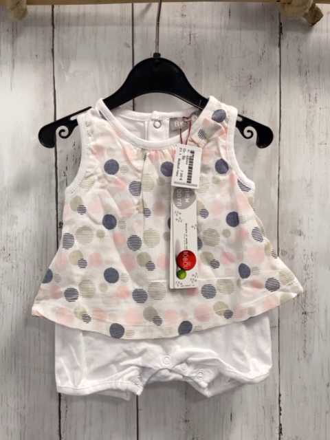 Boboli neu Playsuit Gr. 56  weiß rosa beige blaue gestrichelte Kreise