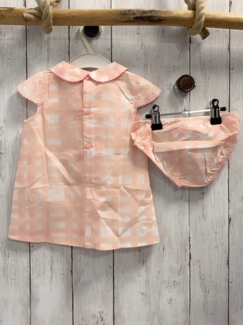 Boboli neu 2tlg  Kleid + Höschen Gr. 80  rosa weiß kariert Kragen