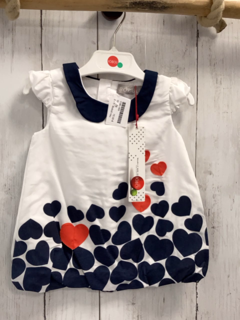 Boboli neu  Kleid Gr. 74  weiß blaue rote Herzen blauer Kragen 