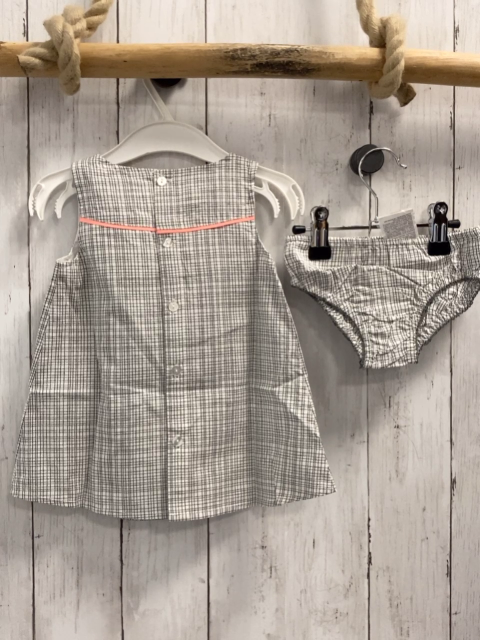 Boboli neu 2tlg Kleid + Höschen Gr. 68  grau weiß kariert aprikot Schleife  