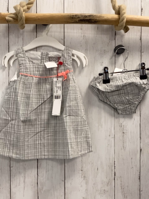 Boboli neu 2tlg Kleid + Höschen Gr. 74  grau weiß kariert aprikot Schleife  