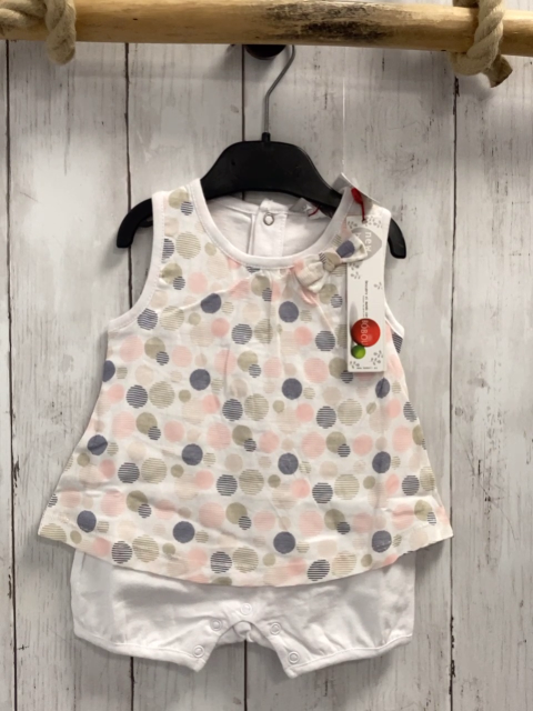 Boboli neu  Playsuit Gr. 68  weiß beige rosa blau Kreise aus Strichen 