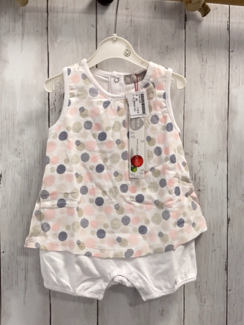 Boboli neu  Playsuit Gr. 80  weiß beige rosa blau Kreise aus Strichen 