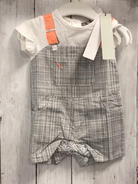 Boboli neu Playsuit Gr. 68  weiß + weiß grau kariert Latzoptik aprikot Hosenträger
