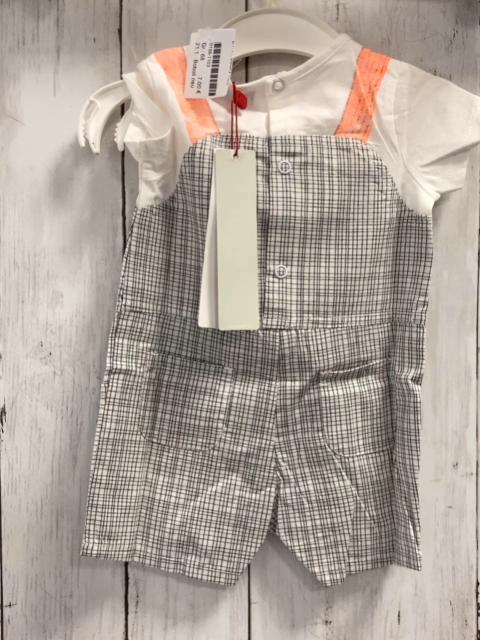 Boboli neu Playsuit Gr. 68  weiß + weiß grau kariert Latzoptik aprikot Hosenträger