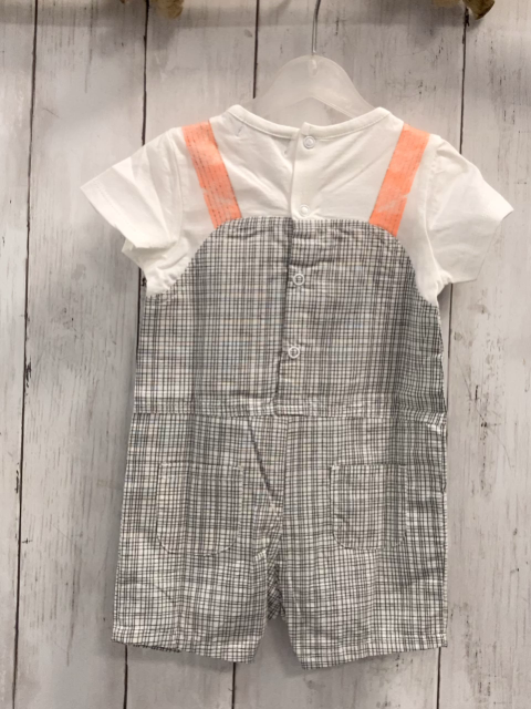 Boboli neu Playsuit Gr. 80  weiß + weiß grau kariert Latzoptik aprikot Hosenträger