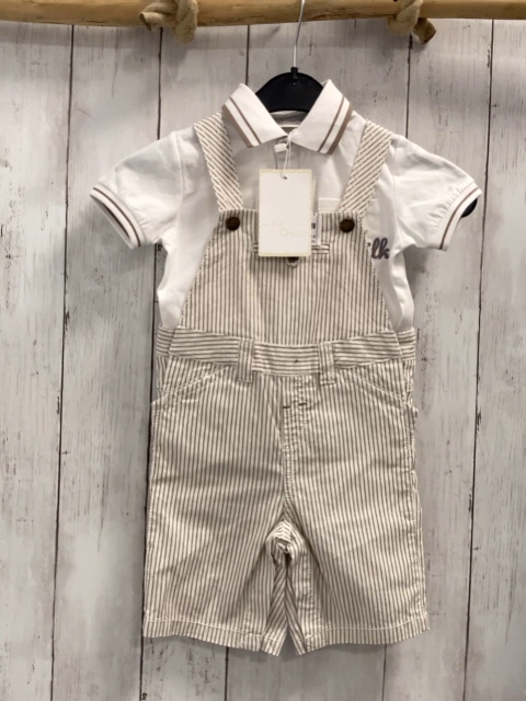 chicco neu 2tlg T-Shirt + Latzshorts Gr. 86  weiß Kragen mit brauen Streifen + weiß hellbraun gestreift NP 57,90 €