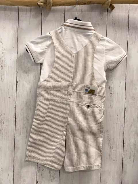 chicco neu 2tlg T-Shirt + Latzshorts Gr. 86  weiß Kragen mit brauen Streifen + weiß hellbraun gestreift NP 57,90 €