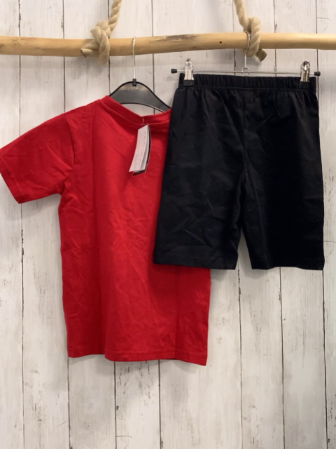 blue seven neu 2tlg T-Shirt + Shorts Gr. 116  rot schwarze Schrift + schwarz