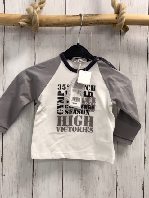 Gymp neu Langarmshirt Gr. 74  weiß graue Ärmel Schrift NP 16,95 €