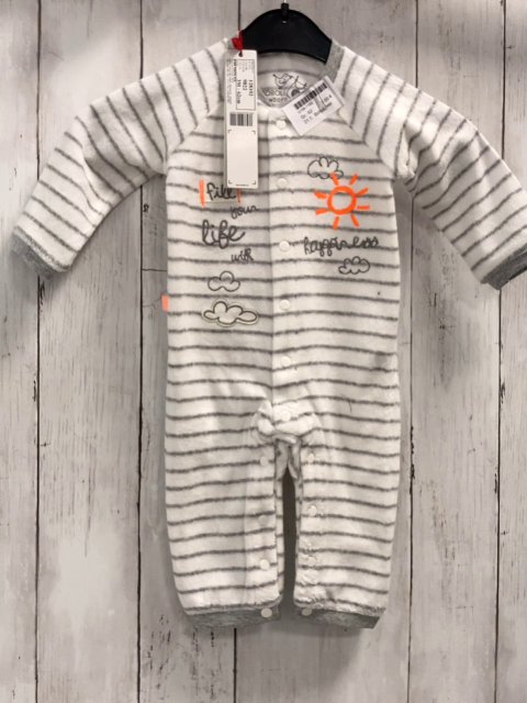 Boboli neu Strampler Gr. 62  weiß graue Streifen Frottee