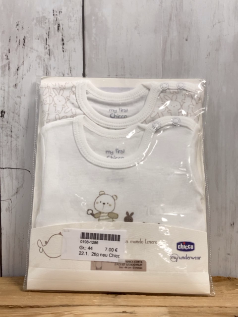 2tlg neu Chicco Bodyset Gr. 44  weiß beige Hasen NP 19,90 € (kurzarm)