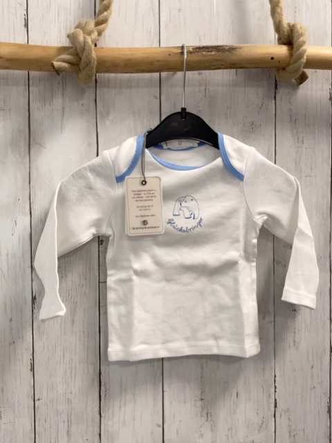 Bellybutton neu Langarmshirt Gr. 62/68  weiß Bär blauer Bund